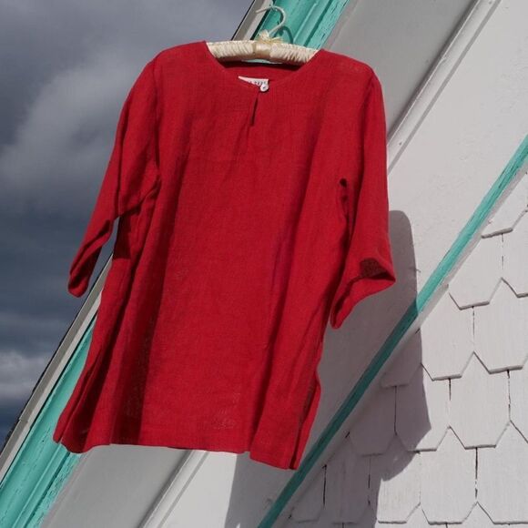 Cute 90s vintage brick red linen top - Picture 1 of 5